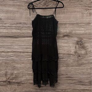 POL Medium Black Lace Trim Tiered‎ Dress- Size Medium